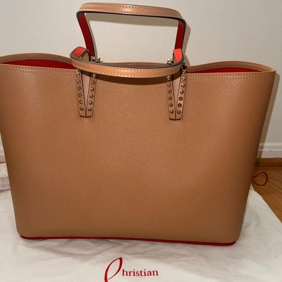 Christian Louboutin Tan and Red Studded Tote w/o wristlet - Picture 8 of 16